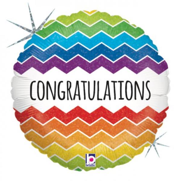 Round Chevron Congratulations Holographic Foil Balloon - 45cm