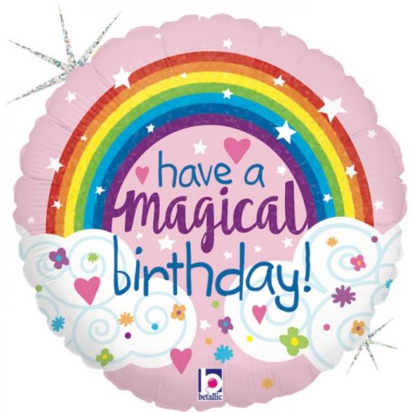 Holographic Glitter Magical Rainbow Birthday Foil Balloon - 45cm