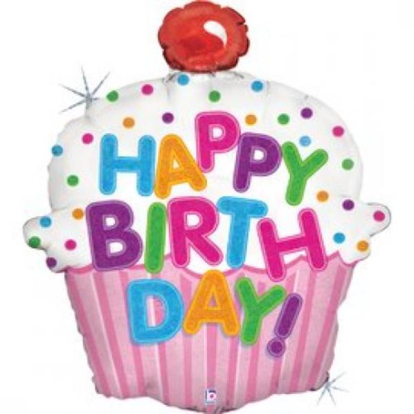 Happy Birthday Cupcake Shape Foil Balloon - 78cm