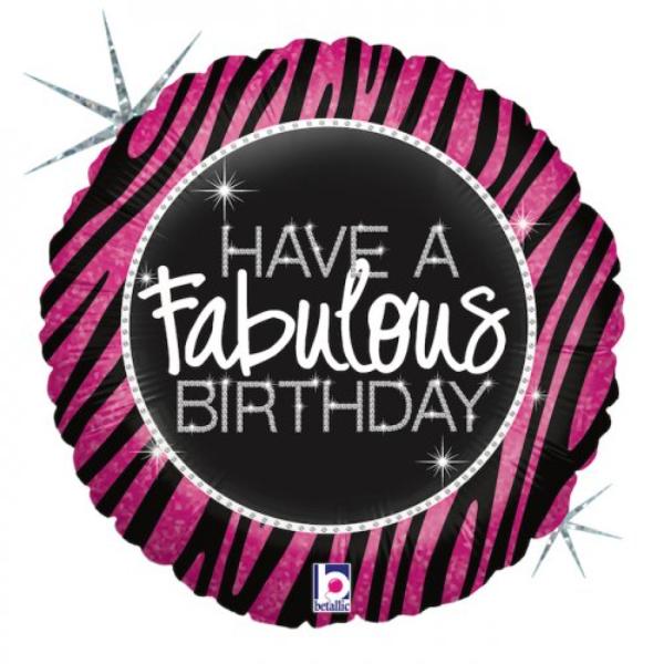 Round Zebra Fabulous Birthday Foil Balloon - 45cm