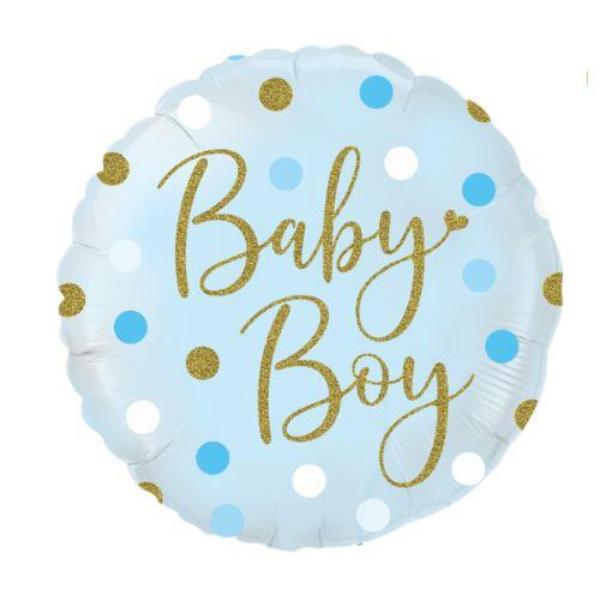 Sparkling Baby Boy Dots Holographic Foil Balloon - 45cm