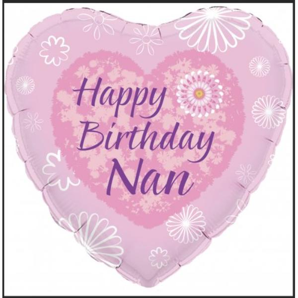 Pink Happy Birthday Nan Heart Shape Foil Balloon - 45cm