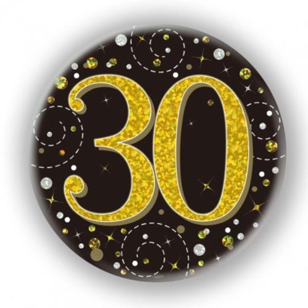 Black & Gold Sparkling Fizz 30 Badge - 7.5cm