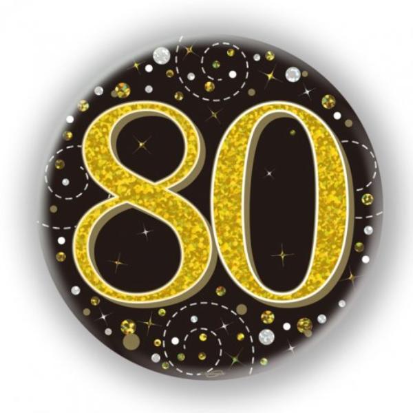 Black & Gold Sparkling Fizz 80 Badge - 7.5cm