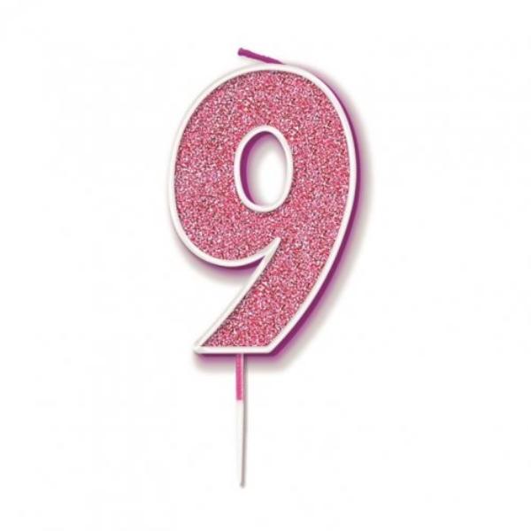 Pink Number 9 Cake Candle With Pick