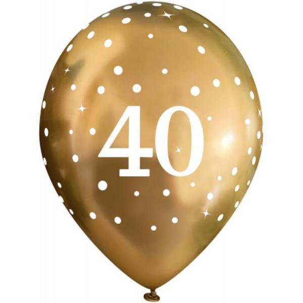6 Pack Chrome Gold Sparkling Fizz 40 Birthday Balloons - 27cm