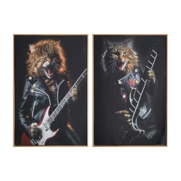 Framed Art Rocking Cat With Gem Finish - 50cm x 70cm | The Base Warehouse