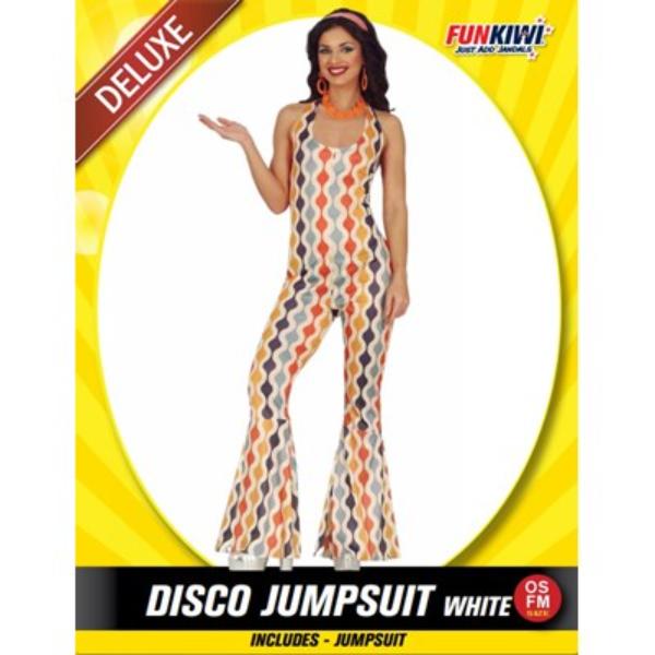 Adults White Disco Jumpsuit Costume