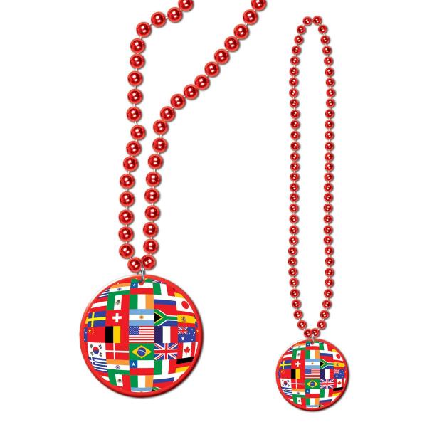 Beads With International Flag Medallion