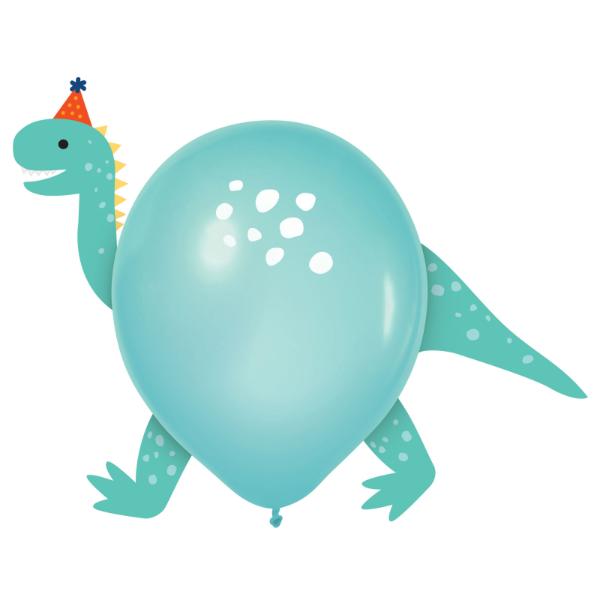 6 Pack Dino Mite Dinosaurs Latex Balloons & Paper Adhesive Add Ons - 30cm