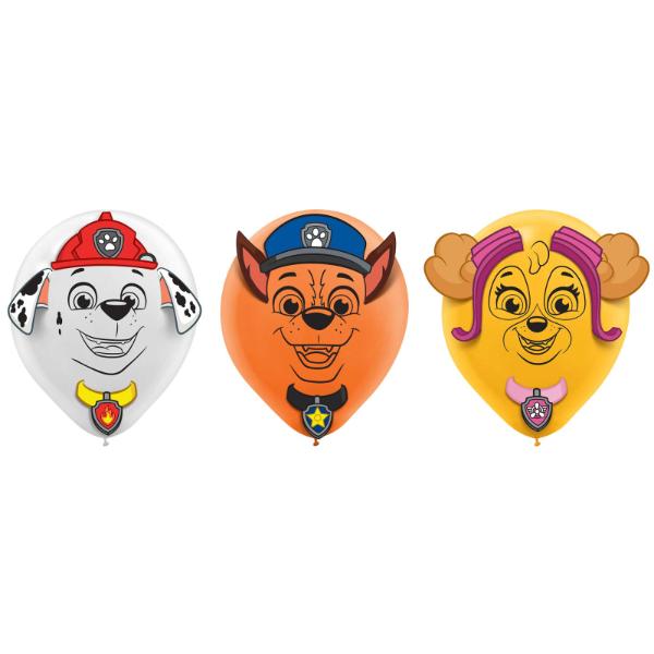 6 Pack Paw Patrol Adventures Latex Balloons & Paper Adhesive Add Ons - 30cm