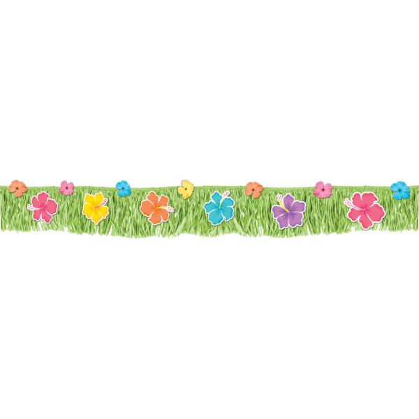 Summer Hibiscus Fringed Plastic & Fabric Flowers Banner - 23cm x 178cm