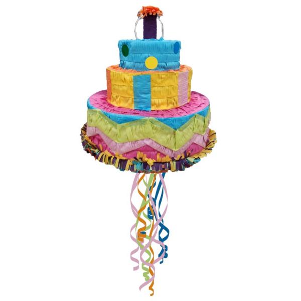 3D Birthday Cake Shape Pull String Pinata - 30cm x 30cm x 32cm