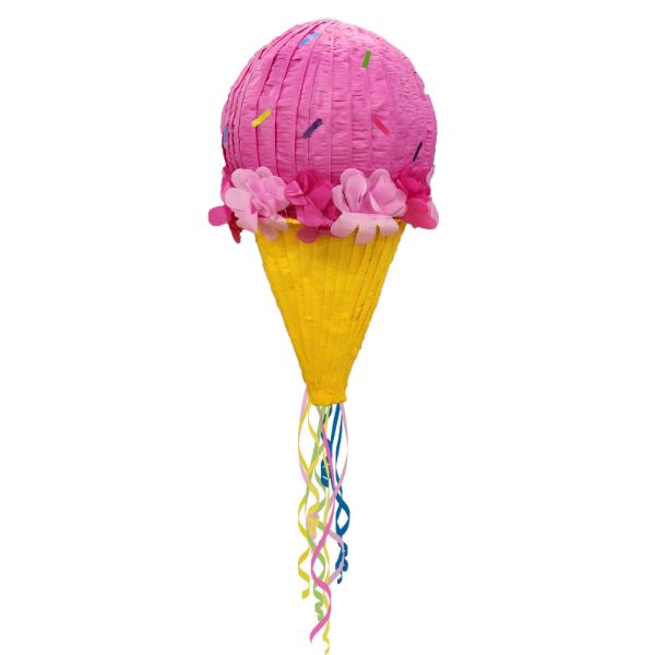 3D Ice Cream Cone Shape Pull String Pinata - 25cm x 25cm x 47cm