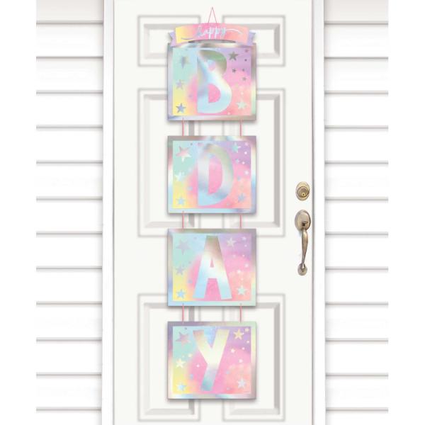 Luminous Iridescent Foil Bday Door Hanging Decoration - 38cm x 160cm