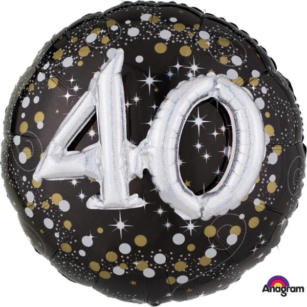 Multi Balloon Holographic Sparkling 40TH Birthday Foil Balloon - 91cm