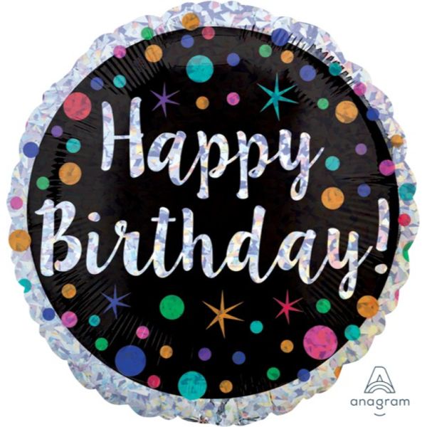 Holographic Polka Dot Happy Birthday Foil Balloon - 45cm