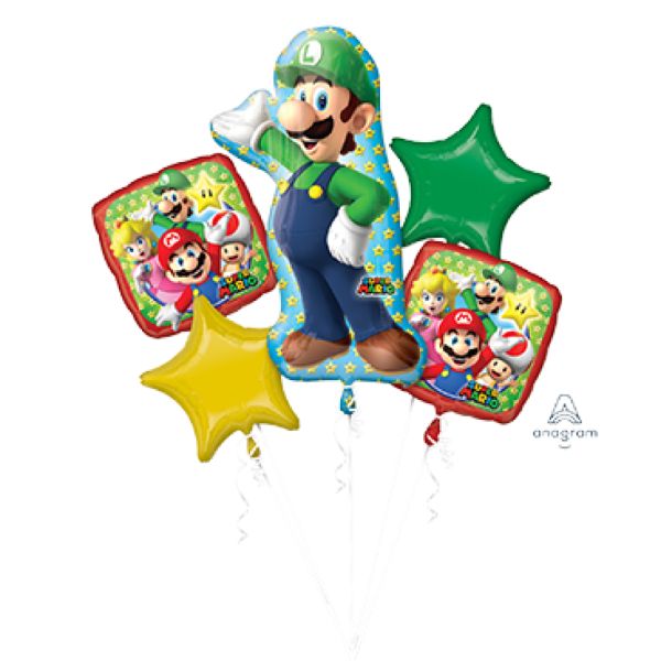 5 Pack Super Mario Brothers Luigi Bouquet Foil Balloons - 45cm