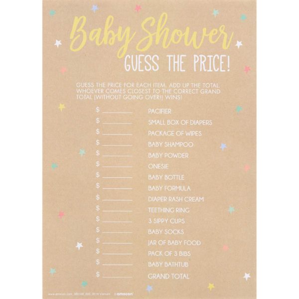 24 Pack Guess The Price Baby Shower Games - 17cm x 12cm