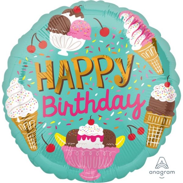 Happy Birthday Ice Cream Foil Balloon - 45cm