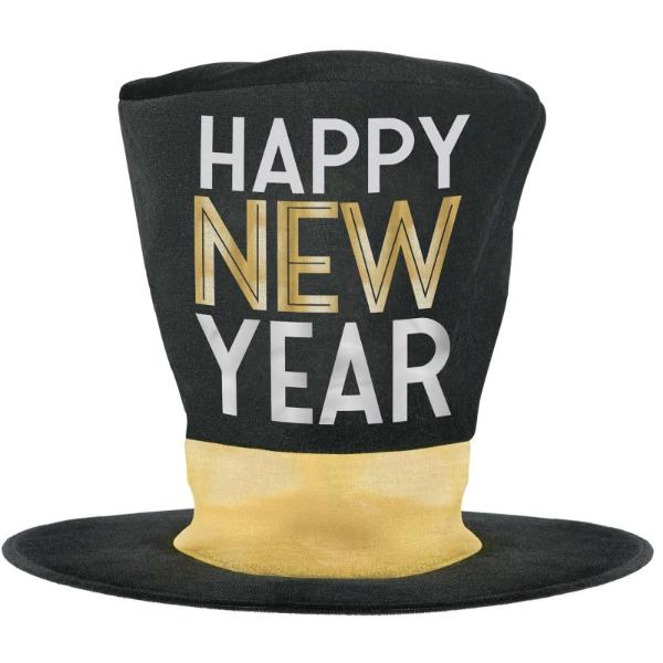 Oversized Happy New Year Hot Stamped Top Hat - 32cm