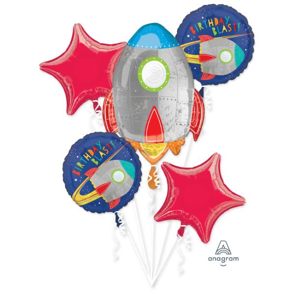 5 Pack Blast Off Birthday Foil Balloon Bouquet