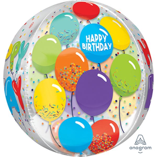 Orbz Clear Happy Birthday Celebration Balloon - 38cm x 40cm