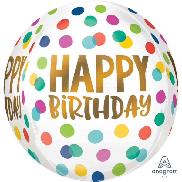 Orbz Polka Dot Happy Birthday Foil Balloon - 38cm x 40cm