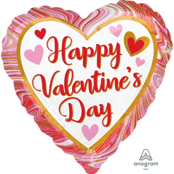 Happy Valentines Day HX Marbled Heart Foil Balloon - 45cm