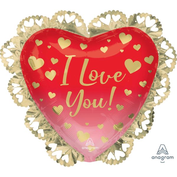 Supershape Red & Gold Hearts I Love You Foil Balloon - 58cm x 53cm
