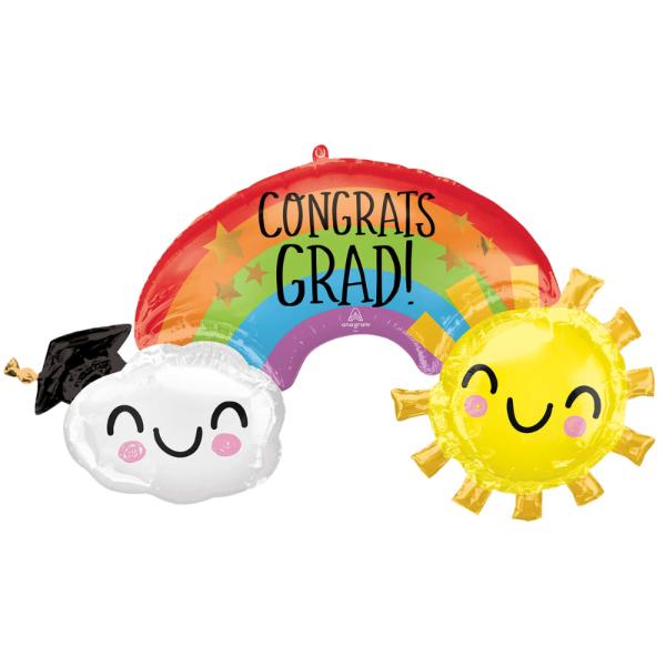 Rainbow Cloud & Sun Congrats Grad Supershape Foil Balloon - 104cm x 53cm