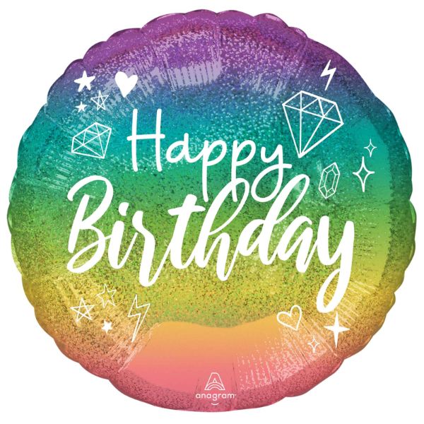 Holographic Sparkle Happy Birthday Foil Balloon - 45cm