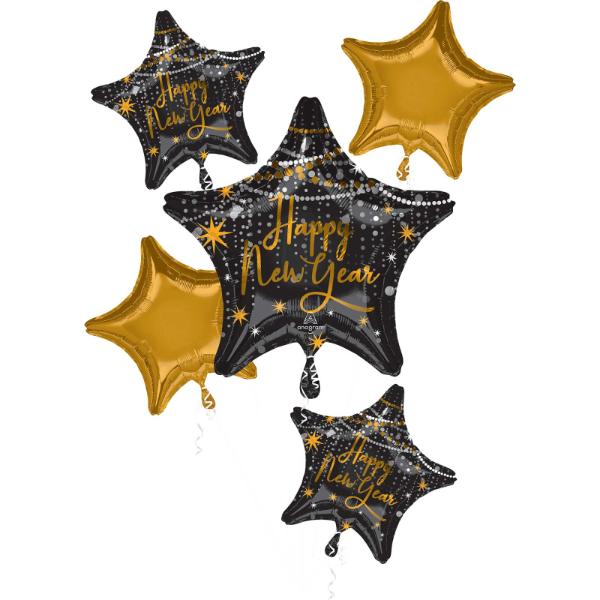 5 Pack Midnight Hour Happy New Year Foil Balloon Bouquet