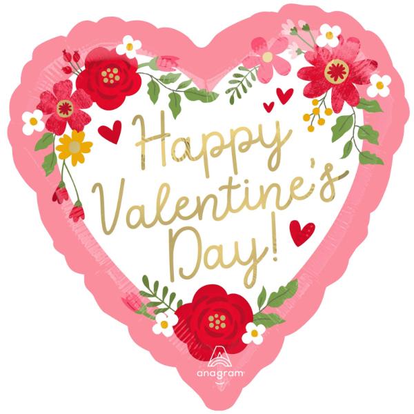 Happy Valentines Day HX Floral Heart Foil Balloon - 45cm