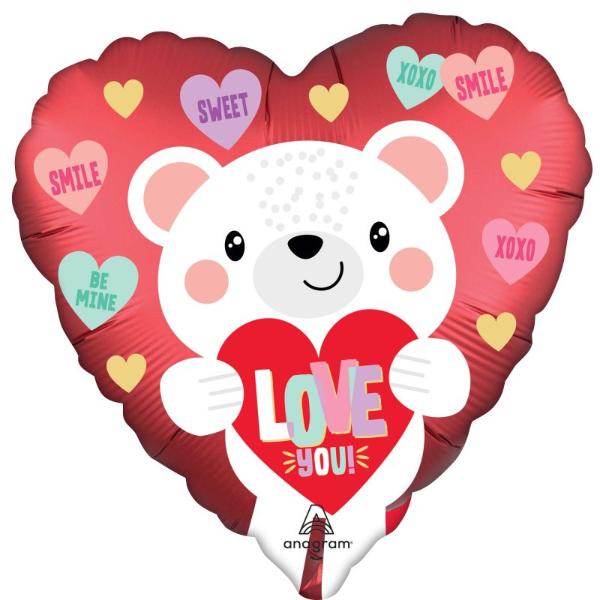 Satin Love You White Bear HX Heart Foil Balloon - 45cm