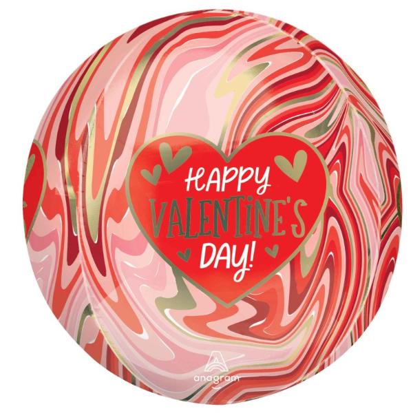 Round Twisty Marble Happy Valentines Day Hearts Orbz Balloon - 38cm x 40cm