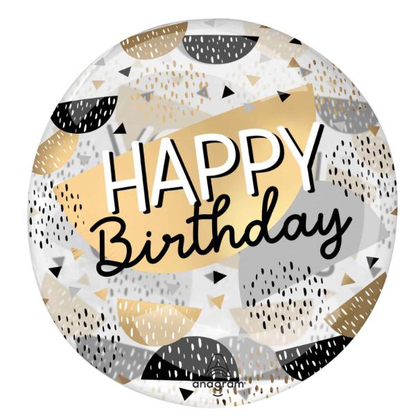 Black & Gold Clearz Happy Birthday Foil Balloon - 45cm