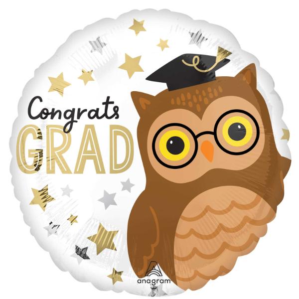 Standard HX Congrats Grad Wise Owl Foil Balloon - 45cm