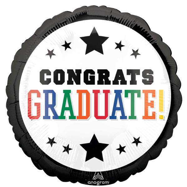 Standard HX Brights & Black Border Congrats Graduate Foil Balloon - 45cm