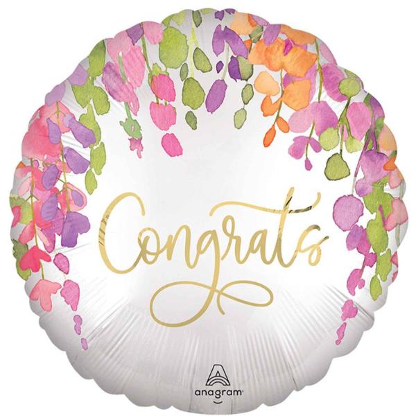 Floral Standard Congrats Satin Foil Balloon - 45cm