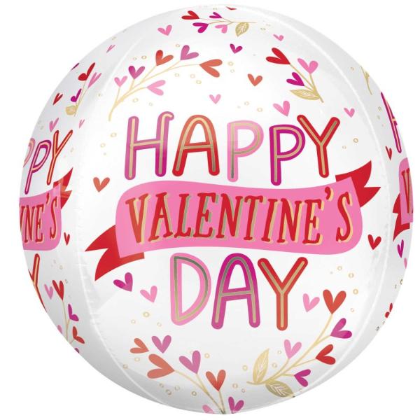 Round Satin Happy Valentines Day Orbz Balloon - 38cm x 40cm