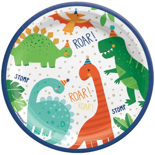 Dino Mite Round Party Dinosaur Paper Plates - 17cm