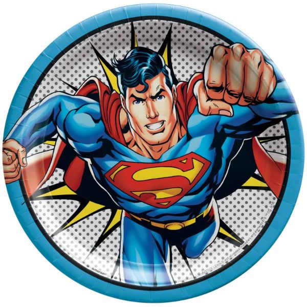 8 Pack Justice League Superman Round Paper Plates - 23cm