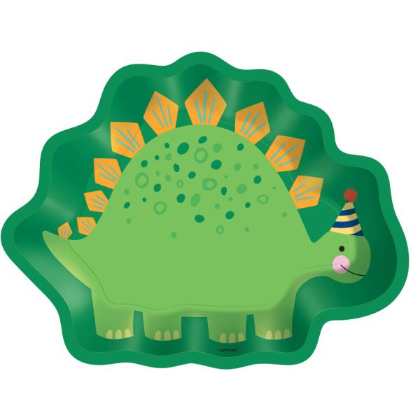 8 Pack Dino Mite Party Dinosaur Shaped Paper Plates - 17cm