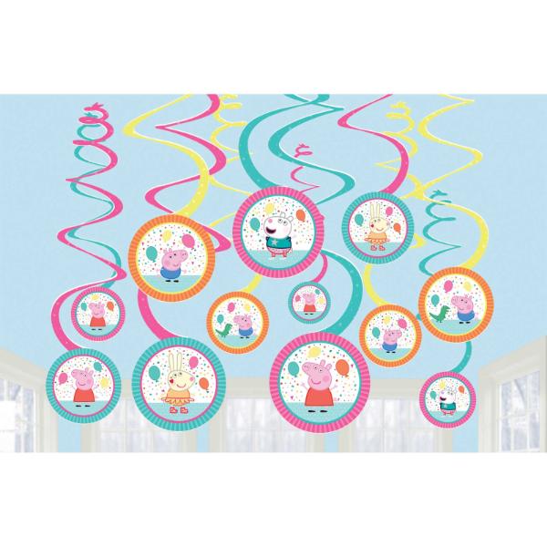 12 Pack Peppa Pig Confetti Party Spiral Swirl Hanging Decorations
