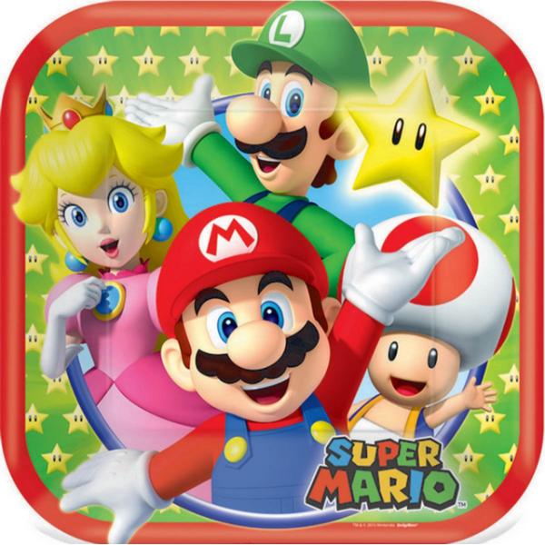 8 Pack Square Super Mario Bros Plates - 17cm