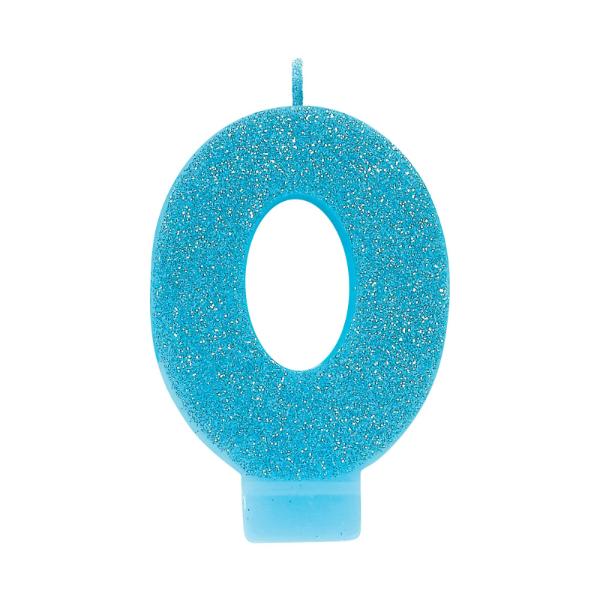 Glitter Blue Numeral 0 Candle - 8cm