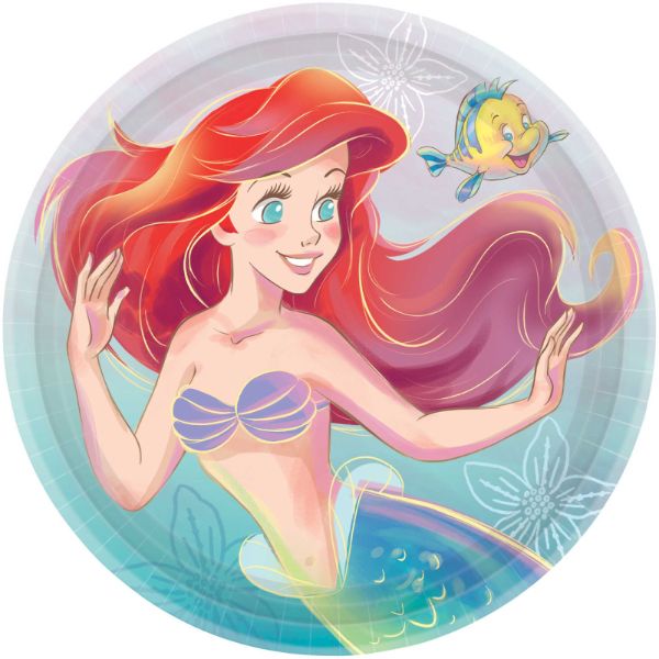 8 Pack Round The Little Mermaid Paper Plates - 23cm
