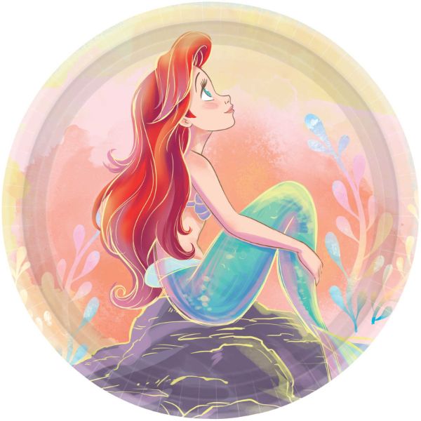 8 Pack Round The Little Mermaid Paper Plates - 18cm