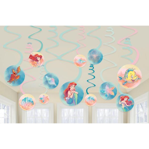 12 Pack The Little Mermaid Spiral Swirls Hanging Decorations - 12.7cm